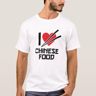 Camiseta Eu Amo Comida Chinesa Coração Vermelho Palitinhos