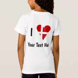 Camiseta Eu Amo (Coração Bandeira Dinamarquesa) Texto Perso