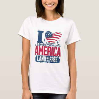 Camiseta Eu Amo Coração Gráfico da Bandeira Americana Diste