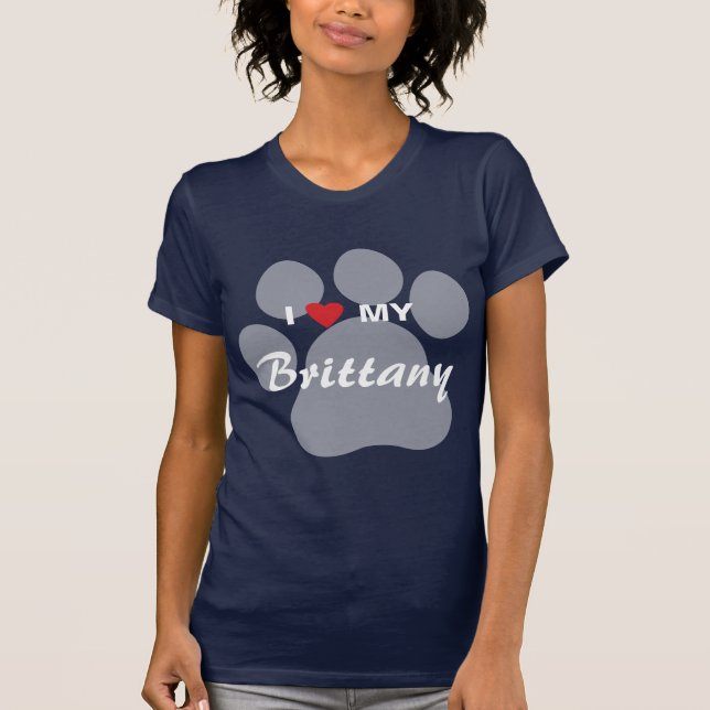 Camiseta Eu amo (coração) meu Brittany Pawprint (Frente)