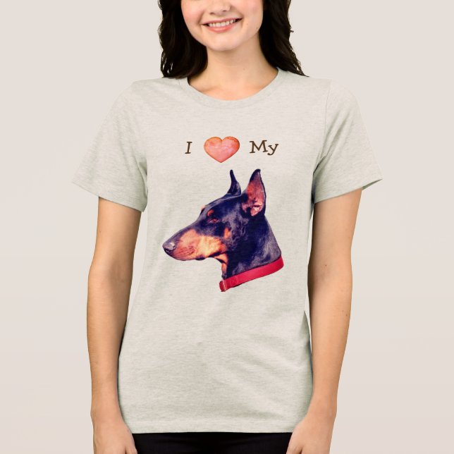 Camiseta Eu Amo Coração Meu Doberman Pinscher (Frente)