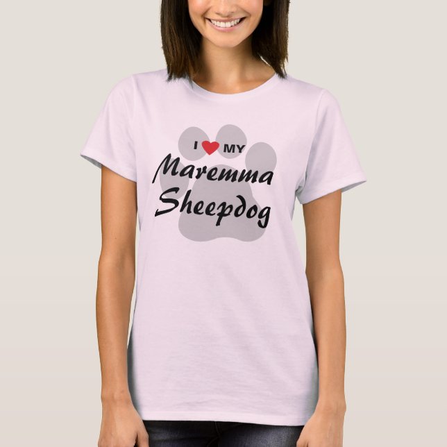 Camiseta Eu Amo (Coração) Minha Maremma Sheepdog Amava Cami (Frente)