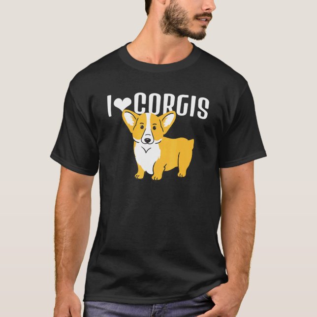 Camiseta Eu Amo Corgis Retro Cachorro Animal (Frente)
