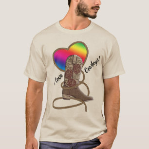 Camiseta Eu Amo Cowboys Orgulho gay Rainbow Heart