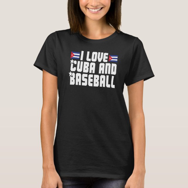 Camiseta Eu amo Cuba e Baseball Raízes Cubanas Mulheres Pat (Frente)