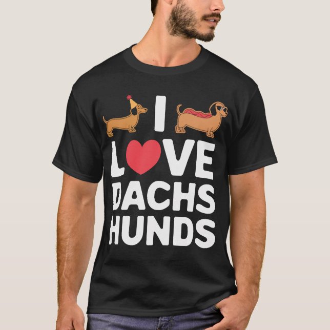 Camiseta Eu Amo Dachshunds Ilustração Divertida com Estilo (Frente)