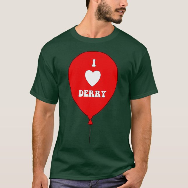 Camiseta EU AMO DERRY no Red Balon I Heart Derry Maine (Frente)