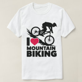Camiseta Eu Amo Design de Silhuette de Biking de Montanha