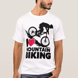 Camiseta Eu Amo Design de Silhuette de Biking de Montanha