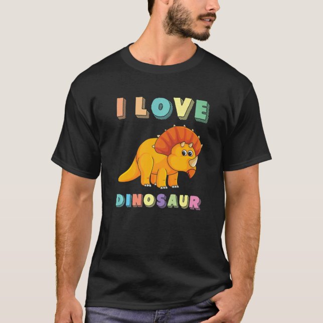 Camiseta Eu Amo Dinossauros Dino Triceratops (Frente)