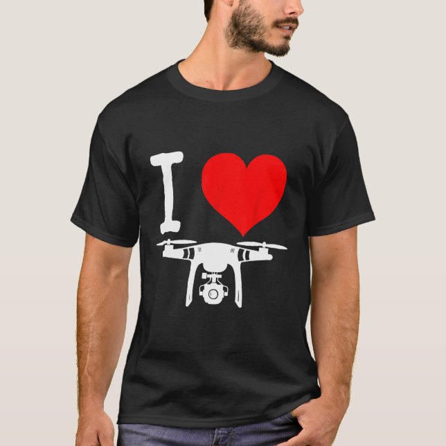 Camiseta Eu Amo Drones Do Coração Que Eu Amo Drones Voando (Frente)