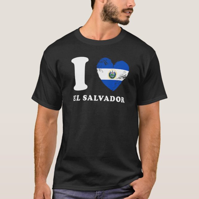 Camiseta Eu amo El Salvador Heart Flag El Salvador (Frente)