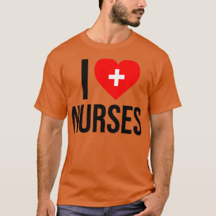 Camiseta Eu Amo Enfermeiras Cruz Médica do Coração