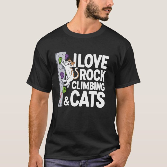 Camiseta Eu Amo Escalada e Gato Ama Diversão (Frente)