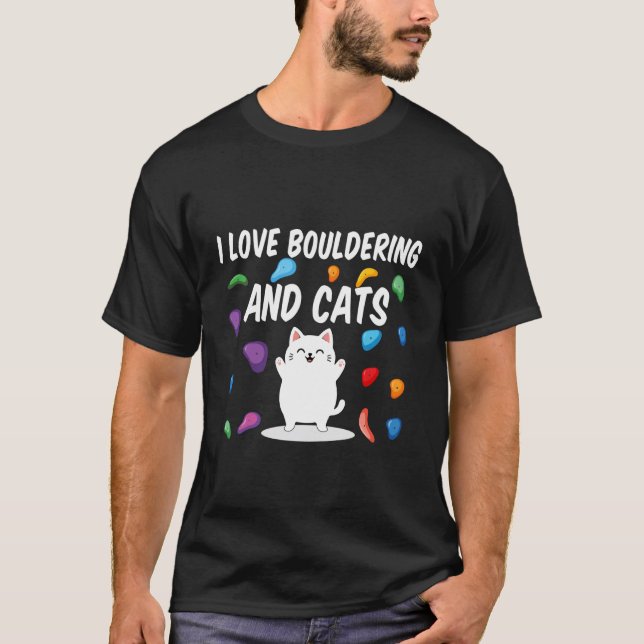 Camiseta Eu Amo Escalada em Blocos e Gatos Subindo Parede I (Frente)