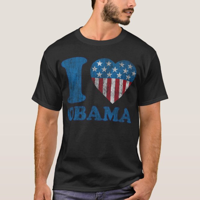 Camiseta eu amo estrelas clássicas de Obama - listras mim (Frente)