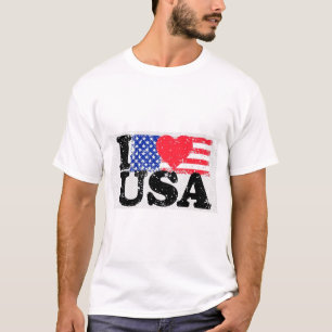 Camiseta Eu Amo EUA Bandeira Americana Patriótica Coração C