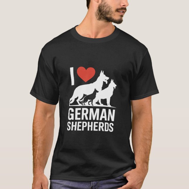 Camiseta Eu Amo Fãs da Raça de Cachorro Pastor Alemão (Frente)