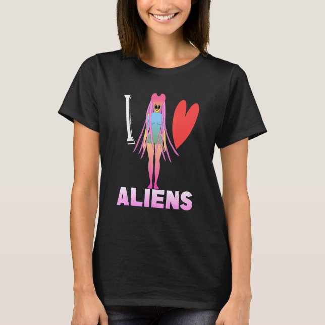 Camiseta Eu Amo Ficção Científica de Aliens (Frente)