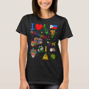 Camiseta Eu amo Filipinas Marcas de mão desenhadas com marc