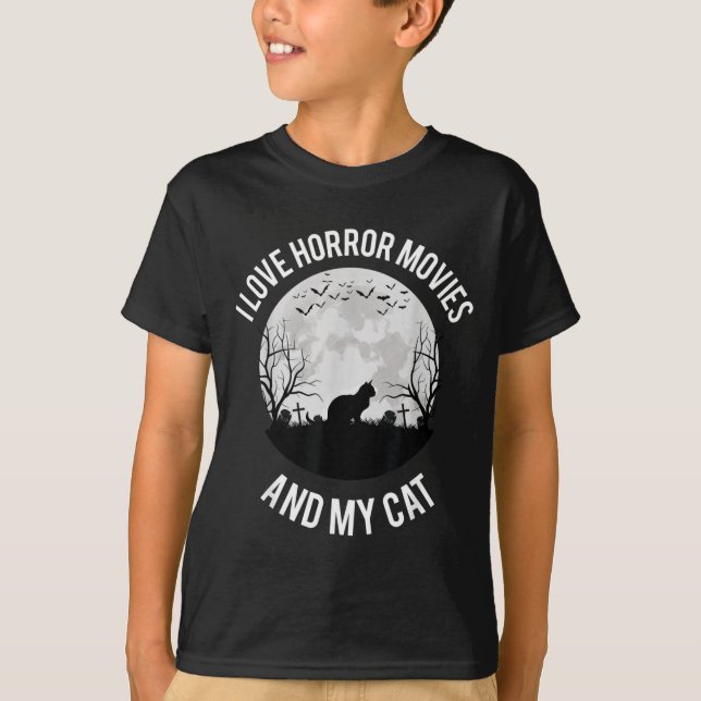 Camiseta Eu Amo Filmes de Terror E Meu Gato (Frente)