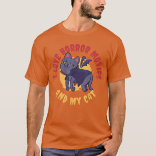 Camiseta Eu Amo Filmes de Terror E Meu Gato para Homens Mul