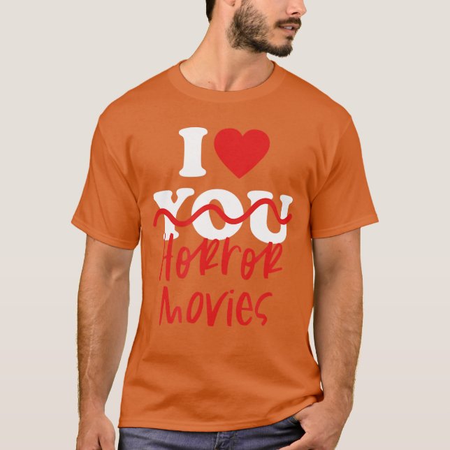 Camiseta Eu Amo Filmes de Terror retrô (Frente)