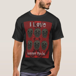 Camiseta Eu amo filmes de terror - vermelho e cinza