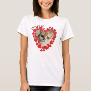 Camiseta Eu Amo Foto do Meu Gato Corações 