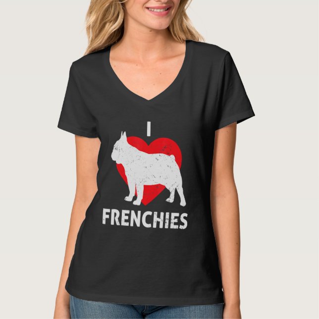 Camiseta Eu Amo Franceses Cachorros Franceses Cachorros Sof (Frente)