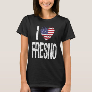 Camiseta Eu Amo Fresno Com Bandeira Americana