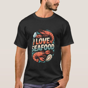 Camiseta Eu Amo Frutos do Mar Camarão Ostra Chef Entusiasta