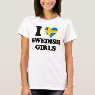 Camiseta Eu Amo Garotas Suecas Coração Bandeira