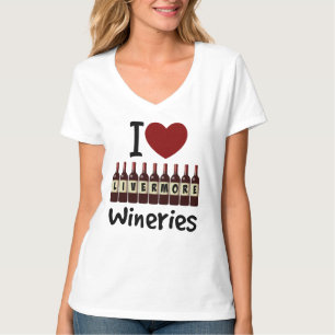 Camiseta Eu Amo Garrafas de Coração e Vinho das Vinícolas L
