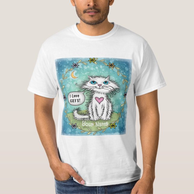 Camiseta Eu Amo Gato De Gatos (Frente)