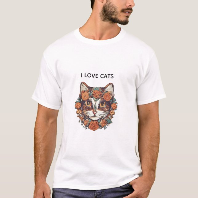 CAMISETA EU AMO GATOS ARTE INCRÍVEL | GATOS LOVERS DESIGN (Frente)