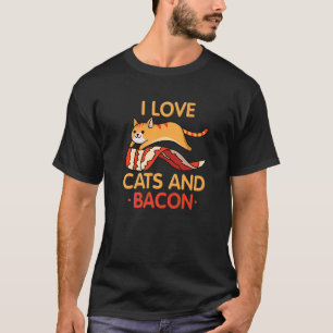 Camiseta Eu Amo Gatos & Bacon Eu Barbeio Eu Gatinho Eu Baco