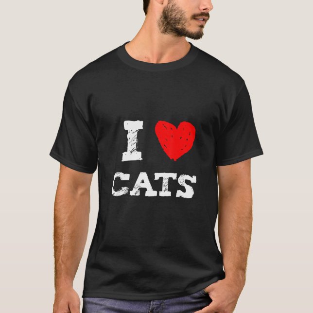 Camiseta Eu amo gatos com coração vermelho perfeito para a  (Frente)