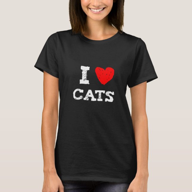 Camiseta Eu amo gatos com coração vermelho perfeito para a  (Frente)