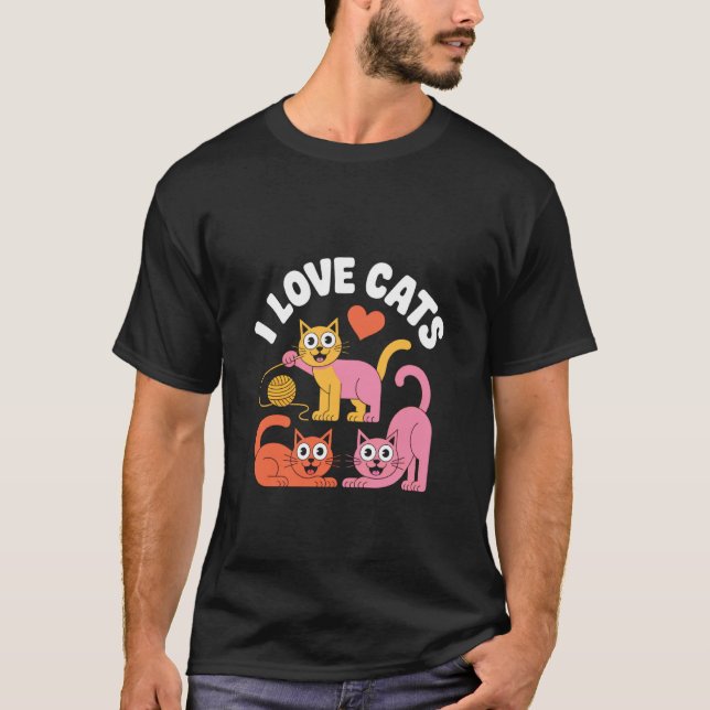 Camiseta Eu Amo Gatos Coração Fio Bigodes Fofos (Frente)