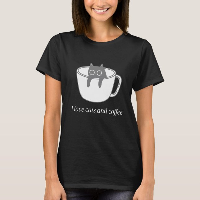 Camiseta Eu amo gatos e café (Frente)