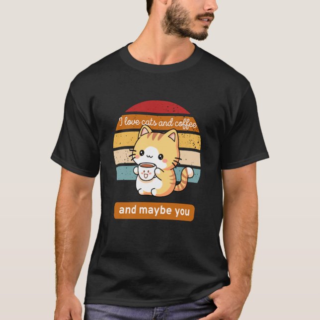Camiseta Eu amo gatos e café e talvez você (Frente)