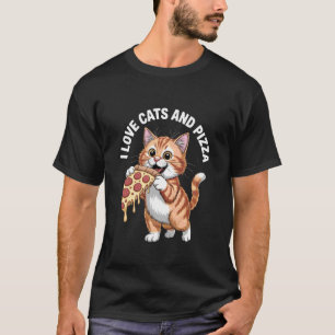 Camiseta Eu Amo Gatos E Pizza Gato Engraçado