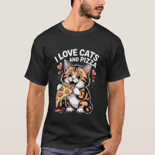 Camiseta Eu Amo Gatos E Pizza Gato Engraçado