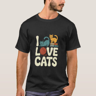 Camiseta Eu Amo Gatos Entusiasta de Lã Amante de Livros