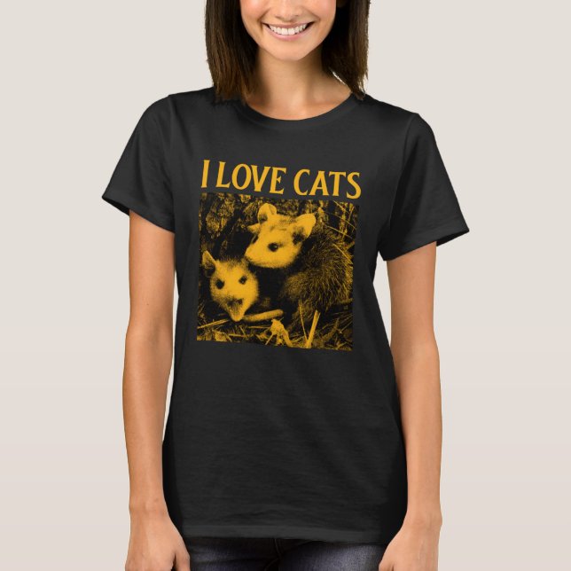 Camiseta Eu Amo Gatos  Gambá (Frente)