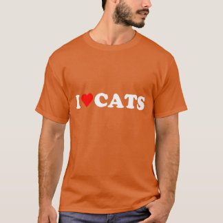 Camiseta Eu amo gatos, gosto de gatos, coração vermelho, am