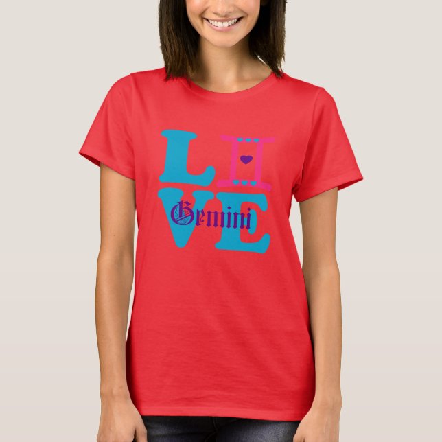 Camiseta ♊! Eu Amo Gemini-Best-Zodiac Sinal Slim-Hit (Frente)