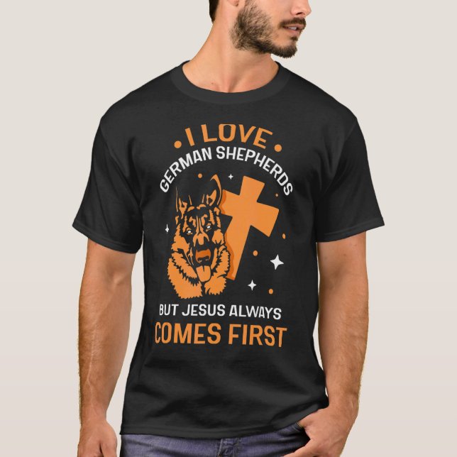 Camiseta eu amo German shepherd, mas jesus sempre vem (Frente)