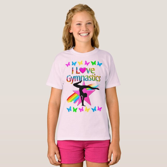 CAMISETA EU AMO GINÁSTICA RAINBOW GYMNAST GIRL DESIGN (Frente Completa)